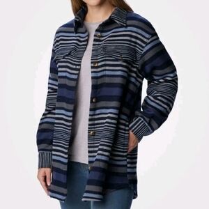 Columbia Navy and Light Blue Striped Button-Up Shacket